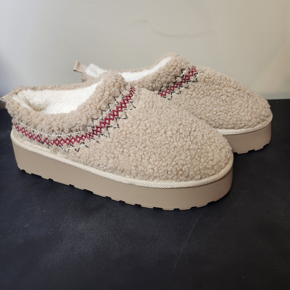 Kirklands Tan Fleece-Lined Mules